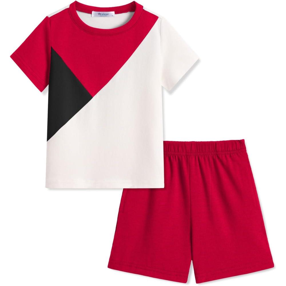 image:imageArshiner Toddler Boy Summer Clothes Outfits Kids Colorblock Short Sleeve Tshirt Shorts Set 27 YearsRed
