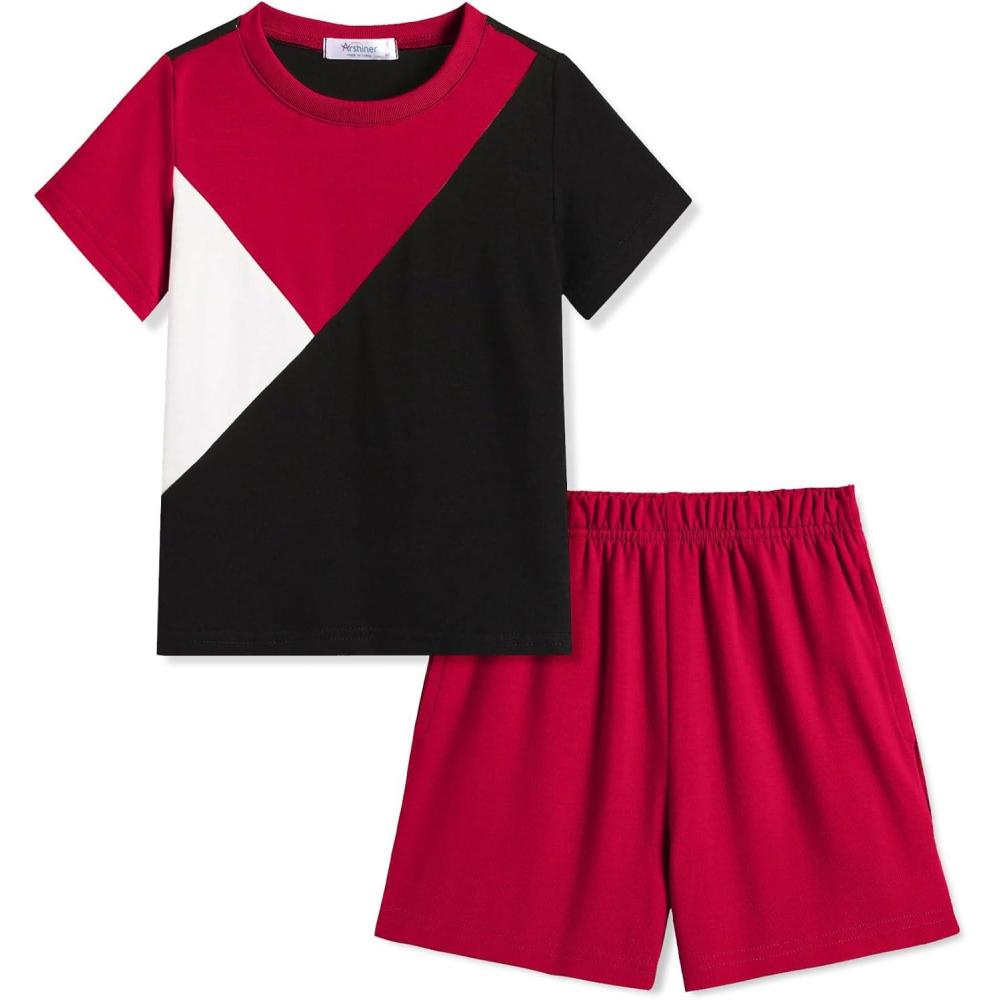 image:imageArshiner Toddler Boy Summer Clothes Outfits Kids Colorblock Short Sleeve Tshirt Shorts Set 27 YearsWine Red