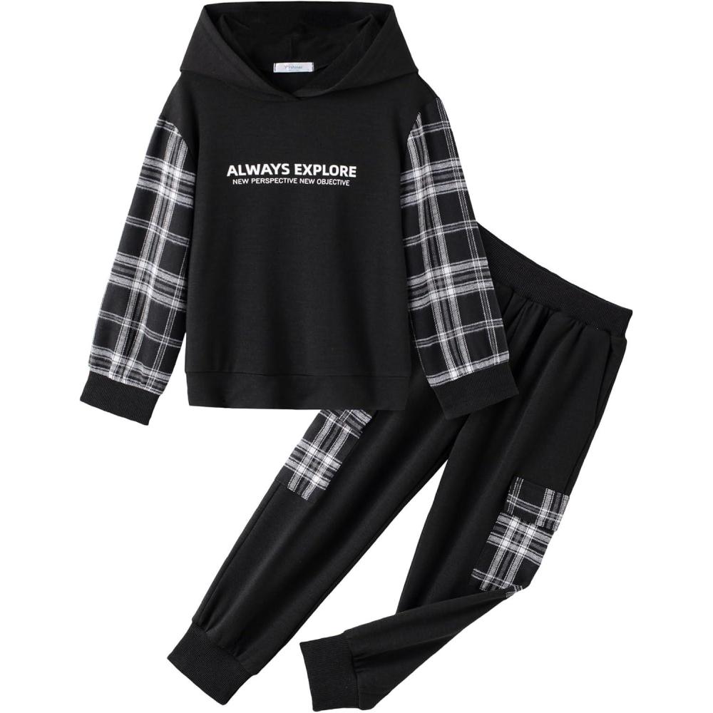 image:imageArshiner Toddler Boys Plaid Shirt Tops Pants Set Hoodie Sweatsuit for Fall Winter Spring Outfits 28 YearsBlack Grey Plaid