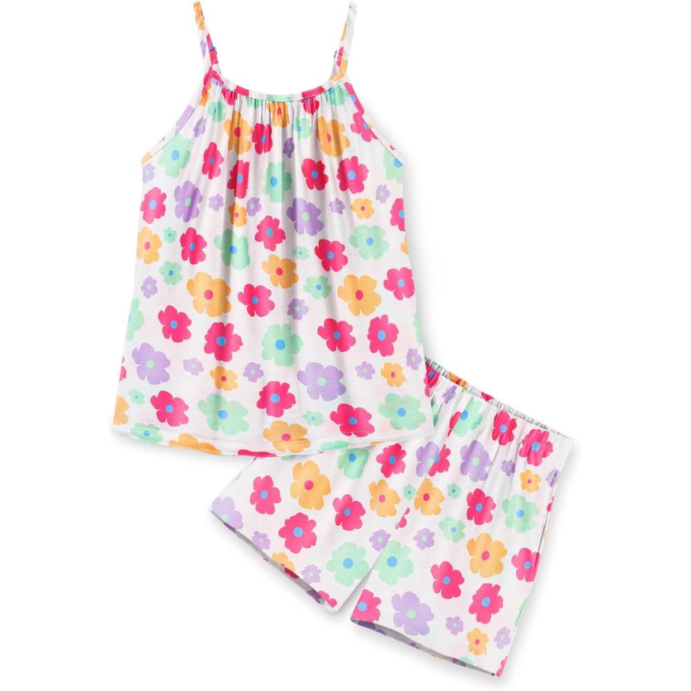 image:imageArshiner Toddler Girl Summer Clothes 2 Piece Loose Spaghetti Strap Tank Top and Short Set Kids Clothing Sets with PocketsColorful Flower