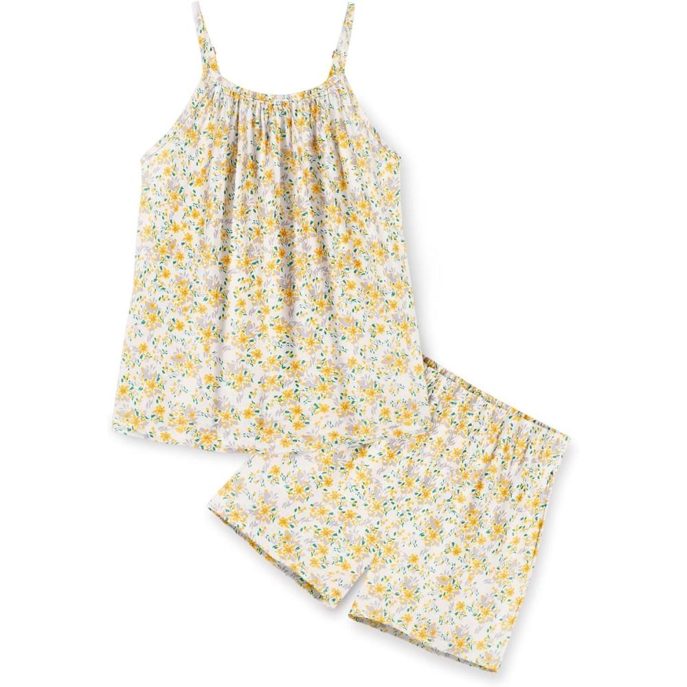 image:imageArshiner Toddler Girl Summer Clothes 2 Piece Loose Spaghetti Strap Tank Top and Short Set Kids Clothing Sets with PocketsYellow Flower