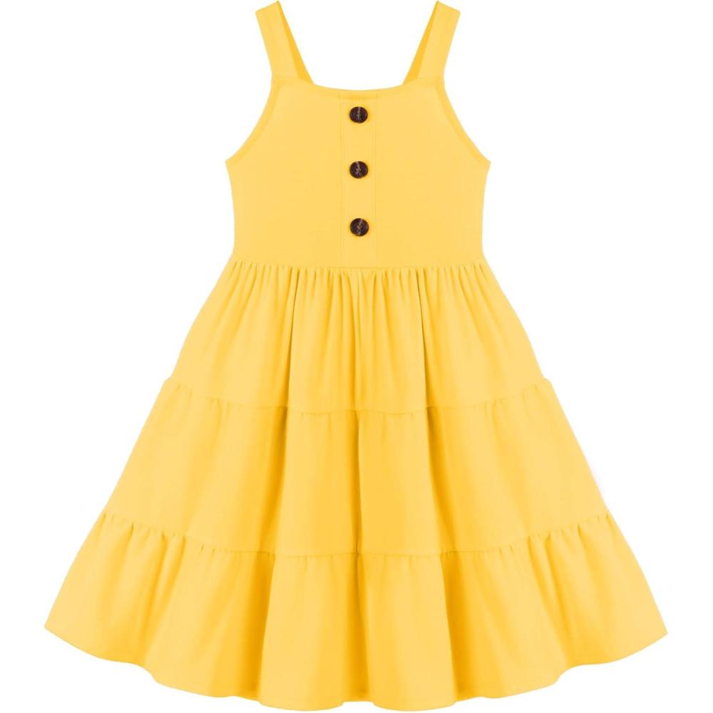 image:imageArshiner Toddler Girl Summer Dresses Casual Sleeveless Button Down Swing Flowy Tiered Midi Sundress with PocketsYellow