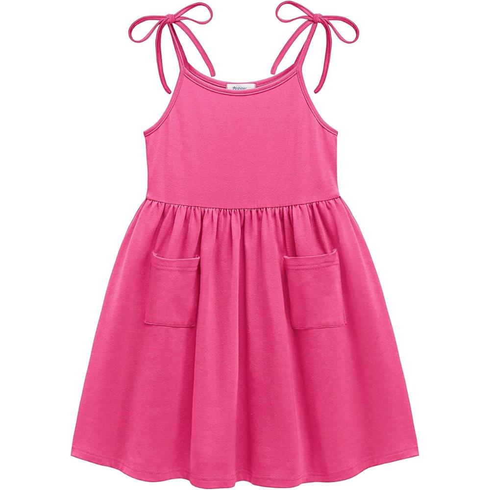 image:imageArshiner Toddler Summer Dress Little Girls Sleeveless Bowknot Sundress Casual Beach Party Dresses with PocketHot Pink