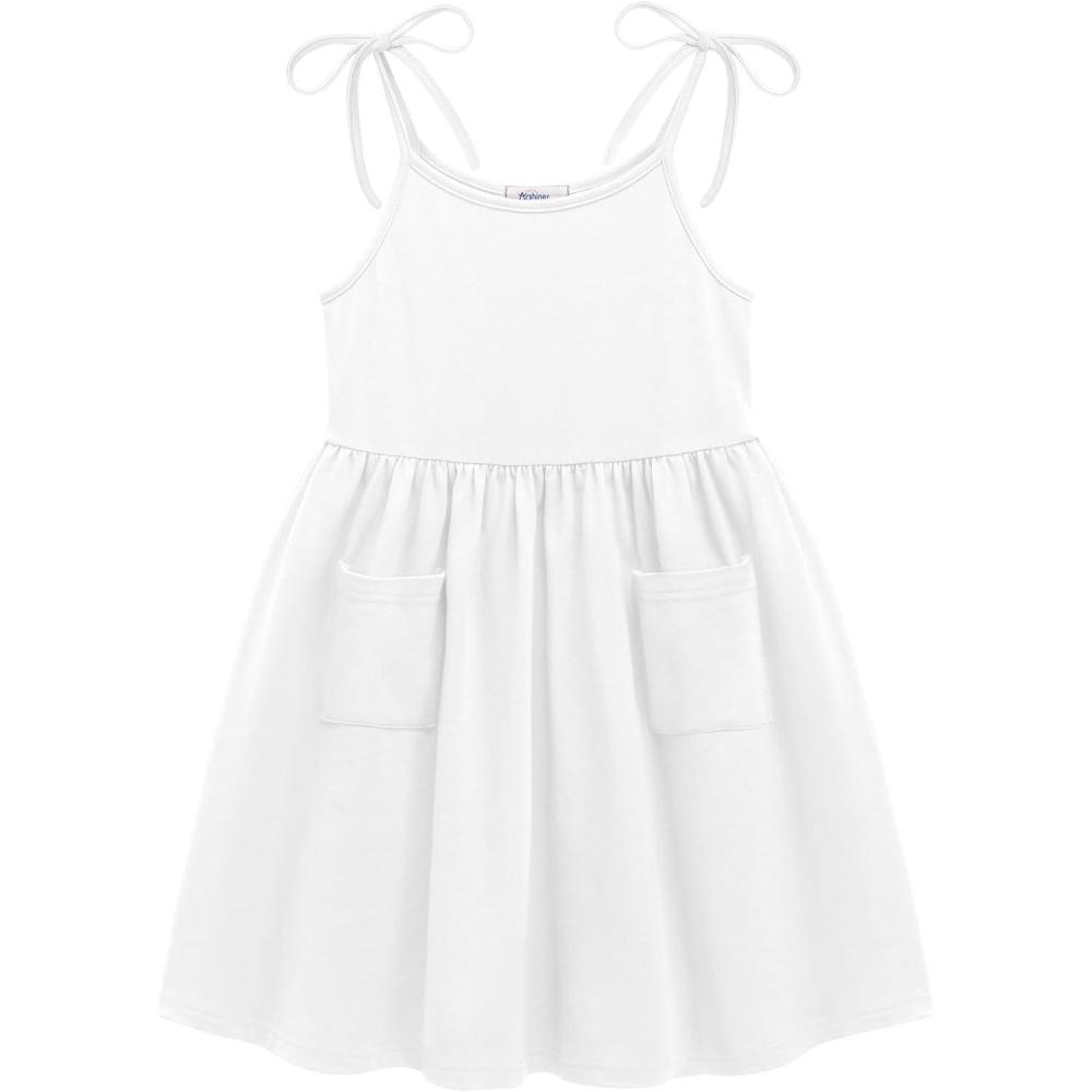 image:imageArshiner Toddler Summer Dress Little Girls Sleeveless Bowknot Sundress Casual Beach Party Dresses with PocketWhite