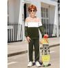 Arshiner Boys Clothes Color Block Sweatshirt & Casual Pants 2Pcs Fall Winter Outfits Set for Kids 2-12 Years(Beige & Army Green)