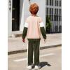Arshiner Boys Clothes Color Block Sweatshirt & Casual Pants 2Pcs Fall Winter Outfits Set for Kids 2-12 Years(Beige & Army Green)