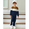 Arshiner Boys Clothes Color Block Sweatshirt & Casual Pants 2Pcs Fall Winter Outfits Set for Kids 2-12 Years(Brown & Beige Stripe)