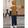 Arshiner Boys Clothes Color Block Sweatshirt & Casual Pants 2Pcs Fall Winter Outfits Set for Kids 2-12 Years(Brown & Beige Stripe)