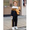 Arshiner Boys Clothes Color Block Sweatshirt & Casual Pants 2Pcs Fall Winter Outfits Set for Kids 2-12 Years(White & Brown Stripe)