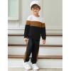 Arshiner Boys Clothes Color Block Sweatshirt & Casual Pants 2Pcs Fall Winter Outfits Set for Kids 2-12 Years(White & Brown Stripe)
