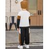 Arshiner Boys Clothes Color Block Sweatshirt & Casual Pants 2Pcs Fall Winter Outfits Set for Kids 2-12 Years(White & Brown Stripe)
