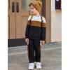 Arshiner Boys Clothes Color Block Sweatshirt & Casual Pants 2Pcs Fall Winter Outfits Set for Kids 2-12 Years(White & Brown Stripe)