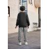 Arshiner Boys Fleece Colorblock Sweatshirt & Pants Outfit Set Fall Winter Clothes Toddler to Big Kid Sizes (2~12 Years)(Black + Checkered)