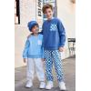 Arshiner Boys Fleece Colorblock Sweatshirt & Pants Outfit Set Fall Winter Clothes Toddler to Big Kid Sizes (2~12 Years)(Blue + Checkered)