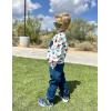 Arshiner Boys Fleece Colorblock Sweatshirt & Pants Outfit Set Fall Winter Clothes Toddler to Big Kid Sizes (2~12 Years)(Dinosaur Print + Navy Blue)