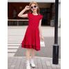 Arshiner Girls Dress Tween Boho Flutter Sleeve Tiered A Line Summer Dresses with Pockets(Red)
