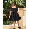 Arshiner Girls Dresses Short Sleeve Ruffle Chiffon Summer Flowy Dress with Square Neck(A Black)
