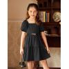 Arshiner Girls Dresses Short Sleeve Ruffle Chiffon Summer Flowy Dress with Square Neck(A Black)