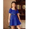 Arshiner Girls Dresses Short Sleeve Ruffle Chiffon Summer Flowy Dress with Square Neck(A Blue)
