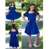 Arshiner Girls Dresses Short Sleeve Ruffle Chiffon Summer Flowy Dress with Square Neck(A Blue)