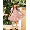 Arshiner Girls Dresses Short Sleeve Ruffle Chiffon Summer Flowy Dress with Square Neck(A Pink)