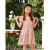 Arshiner Girls Dresses Short Sleeve Ruffle Chiffon Summer Flowy Dress with Square Neck(A Pink)