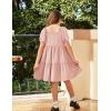 Arshiner Girls Dresses Short Sleeve Ruffle Chiffon Summer Flowy Dress with Square Neck(A Pink)
