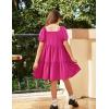 Arshiner Girls Dresses Short Sleeve Ruffle Chiffon Summer Flowy Dress with Square Neck(A Rose Red)