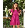 Arshiner Girls Dresses Short Sleeve Ruffle Chiffon Summer Flowy Dress with Square Neck(A Rose Red)
