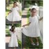 Arshiner Girls Dresses Short Sleeve Ruffle Chiffon Summer Flowy Dress with Square Neck(A White)