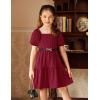 Arshiner Girls Dresses Short Sleeve Ruffle Chiffon Summer Flowy Dress with Square Neck(A Wine Red)