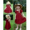 Arshiner Girls Dresses Short Sleeve Ruffle Chiffon Summer Flowy Dress with Square Neck(A Wine Red)