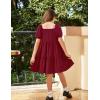 Arshiner Girls Dresses Short Sleeve Ruffle Chiffon Summer Flowy Dress with Square Neck(A Wine Red)