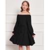 Arshiner Girls Long Sleeve Dress Holiday Party Casual Ruffle Flowy Swing Midi Dresses 5-14 Years(Black)