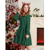 Arshiner Girls Long Sleeve Dress Holiday Party Casual Ruffle Flowy Swing Midi Dresses 5-14 Years(Dark Green)