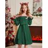 Arshiner Girls Long Sleeve Dress Holiday Party Casual Ruffle Flowy Swing Midi Dresses 5-14 Years(Dark Green)