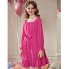 Arshiner Girls Long Sleeve Dress Holiday Party Casual Ruffle Flowy Swing Midi Dresses 5-14 Years(Hot Pink)