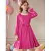 Arshiner Girls Long Sleeve Dress Holiday Party Casual Ruffle Flowy Swing Midi Dresses 5-14 Years(Hot Pink)