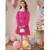 Arshiner Girls Long Sleeve Dress Holiday Party Casual Ruffle Flowy Swing Midi Dresses 5-14 Years(Hot Pink)
