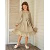 Arshiner Girls Long Sleeve Dress Holiday Party Casual Ruffle Flowy Swing Midi Dresses 5-14 Years(Khaki)