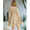 Arshiner Girls Long Sleeve Dress Holiday Party Casual Ruffle Flowy Swing Midi Dresses 5-14 Years(Khaki)