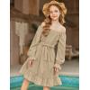 Arshiner Girls Long Sleeve Dress Holiday Party Casual Ruffle Flowy Swing Midi Dresses 5-14 Years(Khaki)