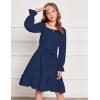 Arshiner Girls Long Sleeve Dress Holiday Party Casual Ruffle Flowy Swing Midi Dresses 5-14 Years(Navy Blue)