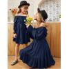 Arshiner Girls Long Sleeve Dress Holiday Party Casual Ruffle Flowy Swing Midi Dresses 5-14 Years(Navy Blue)