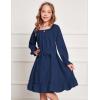 Arshiner Girls Long Sleeve Dress Holiday Party Casual Ruffle Flowy Swing Midi Dresses 5-14 Years(Navy Blue)