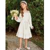 Arshiner Girls Long Sleeve Dress Holiday Party Casual Ruffle Flowy Swing Midi Dresses 5-14 Years(White)