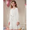 Arshiner Girls Long Sleeve Dress Holiday Party Casual Ruffle Flowy Swing Midi Dresses 5-14 Years(White)