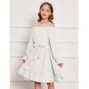 Arshiner Girls Long Sleeve Dress Holiday Party Casual Ruffle Flowy Swing Midi Dresses 5-14 Years(White)