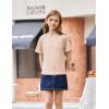 Arshiner Girls Oversized T Shirts with Pocket Short Sleeve Basic Crewneck Summer Casual Loose Tops Clothes 5-12 Years(Champagne)