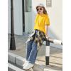 Arshiner Girls Oversized T Shirts with Pocket Short Sleeve Basic Crewneck Summer Casual Loose Tops Clothes 5-12 Years(Yellow)